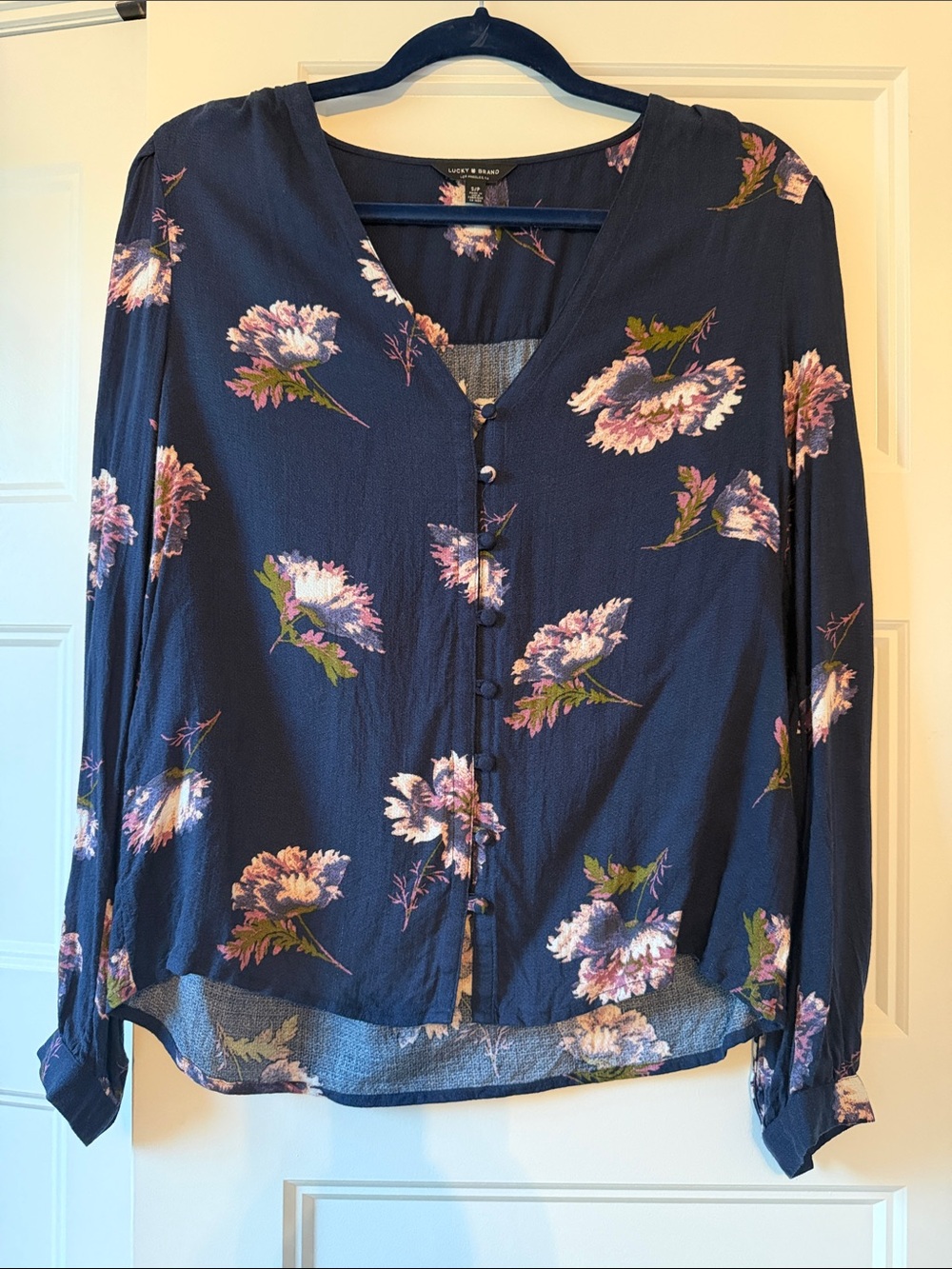Lucky Brand Navy Floral Button-Front Top